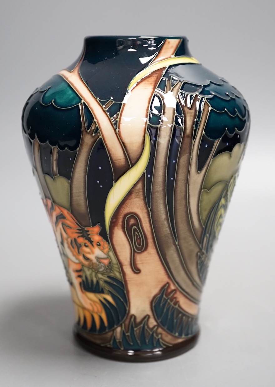 A Moorcroft 'tyger tyger' vase, MCC Three Star Exclusive, by Vicky Lovatt, 2008, boxed, 15.5 cms high.